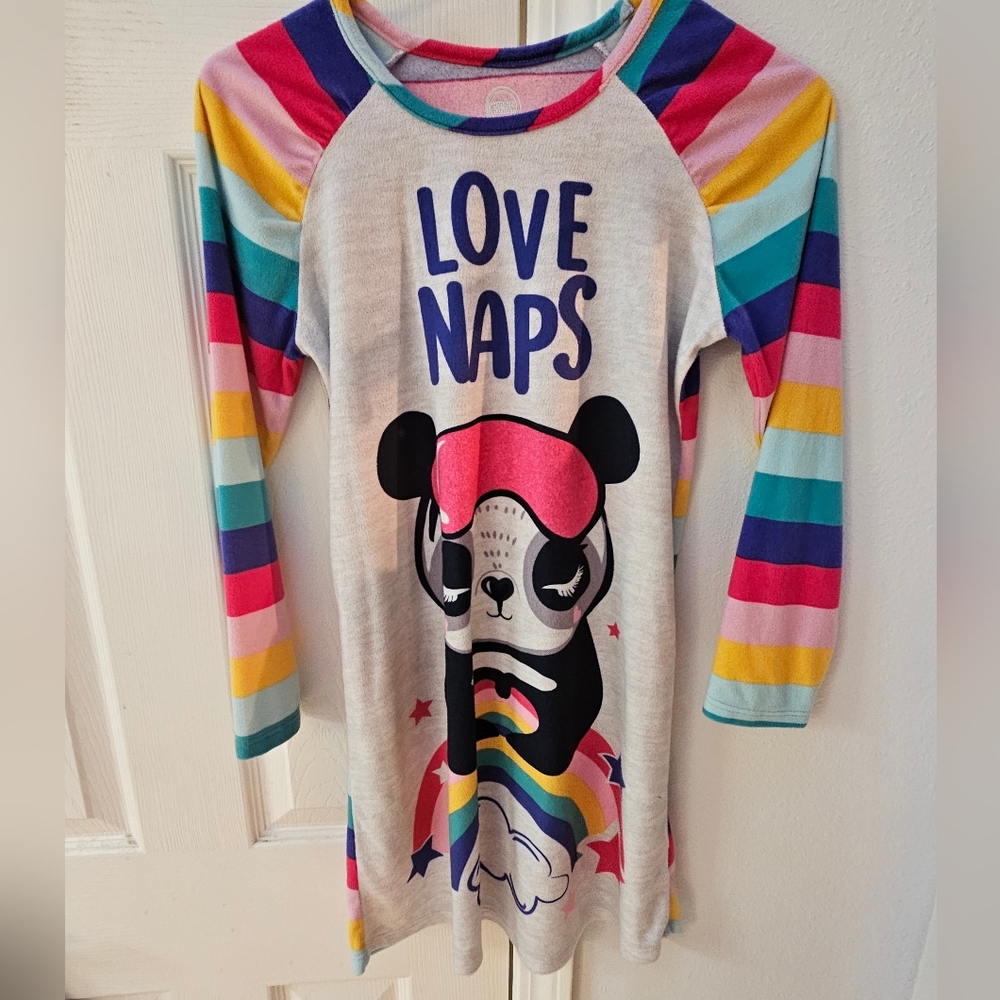 Girls Rainbow Panda Fleece Sleep Dress